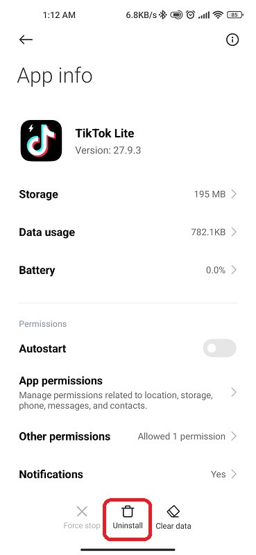 Uninstall TikTok