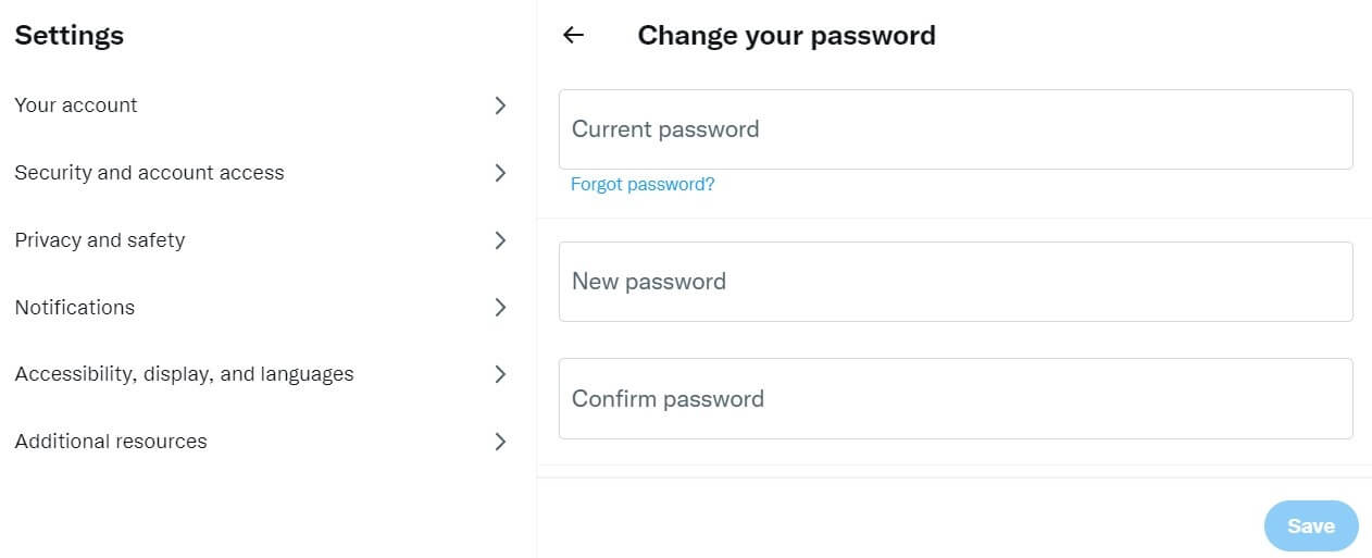 Reset Twitter password