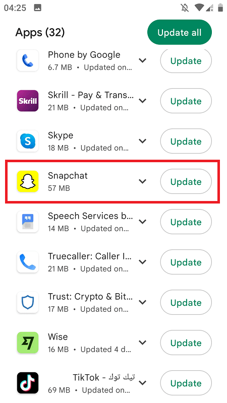 Update Snapchat application