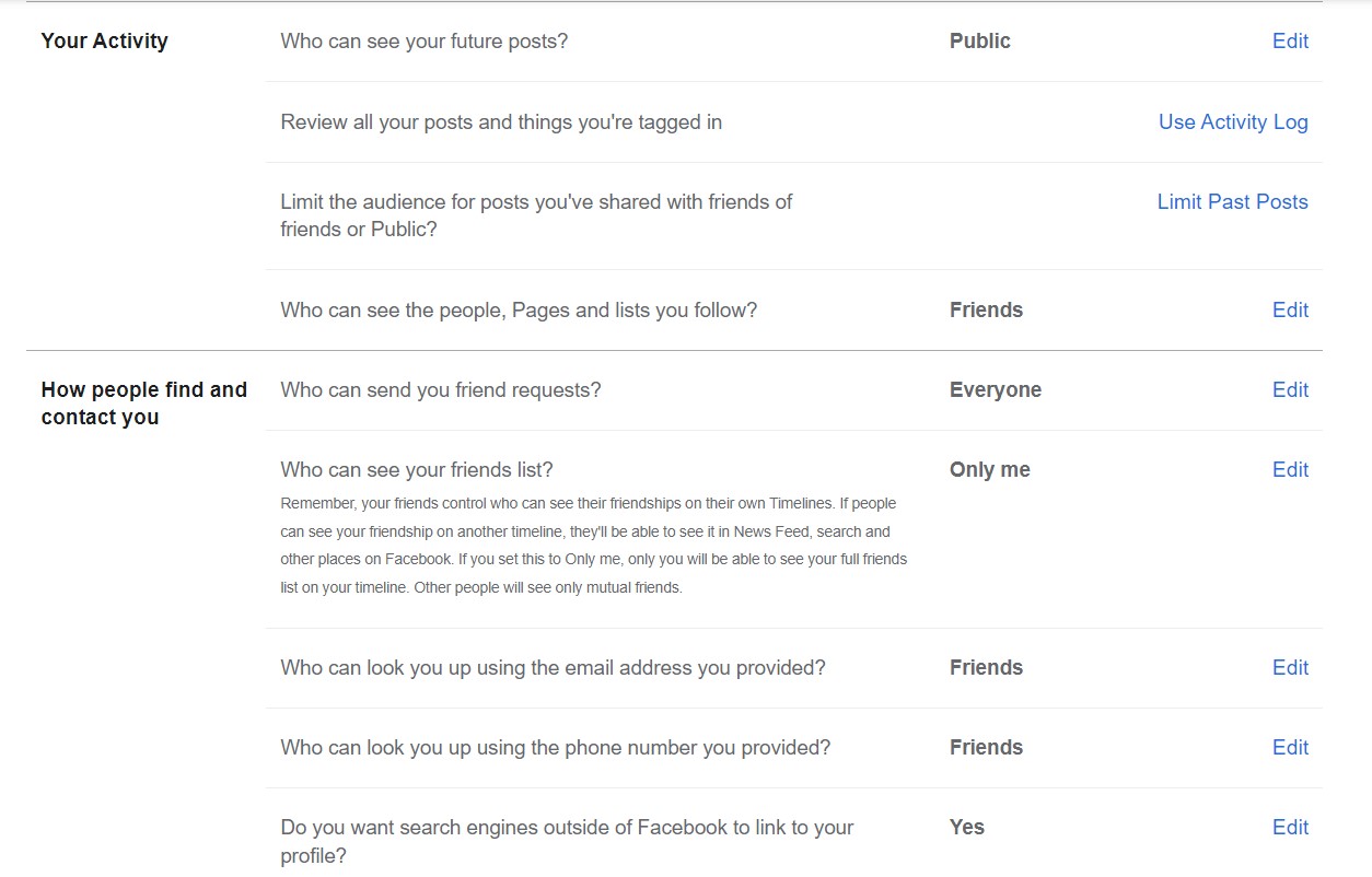 change privacy settings