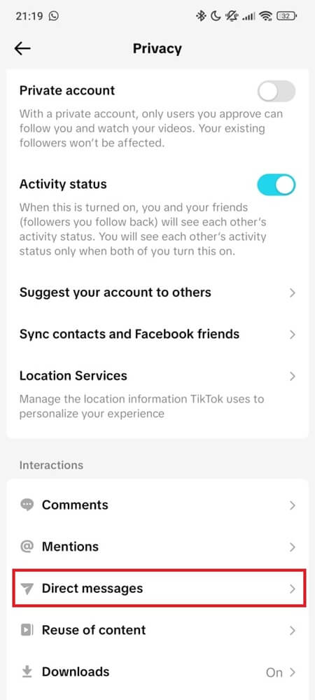 Control who can message you - Step 1