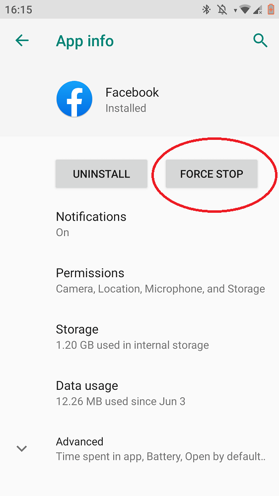 Force Stop the Facebook App