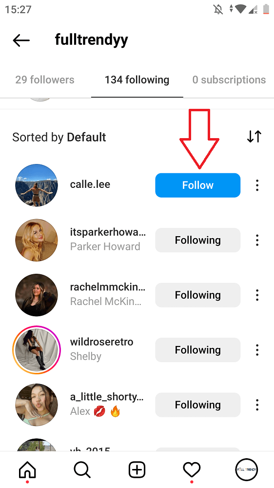 Unfollow account example on instagram