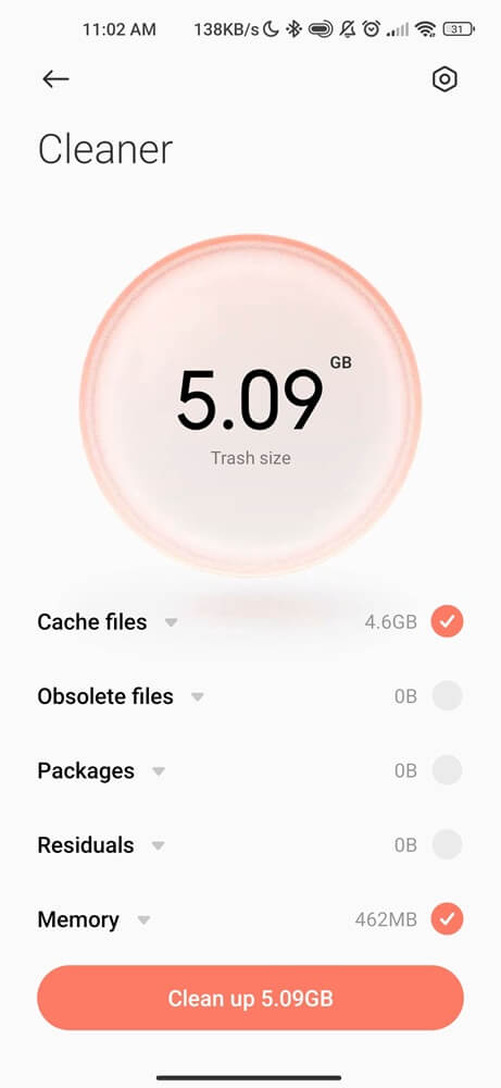 Built in Android cleaner
