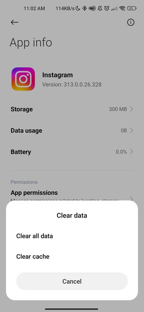 Clear All Instagram data, clear all cache