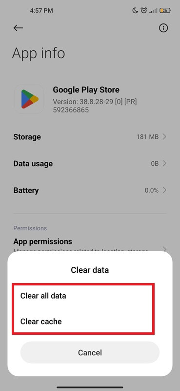 Clear google play store cache and data