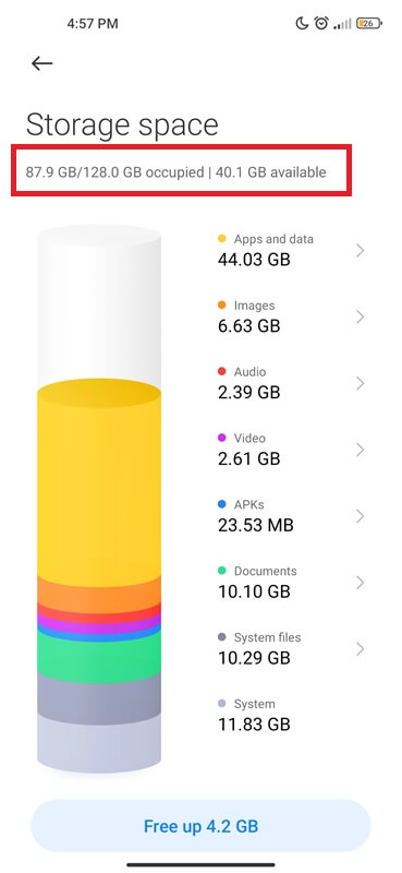 Free up space storage