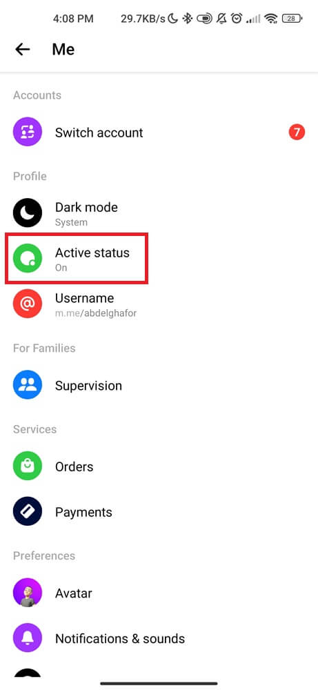 Active Status under profile page