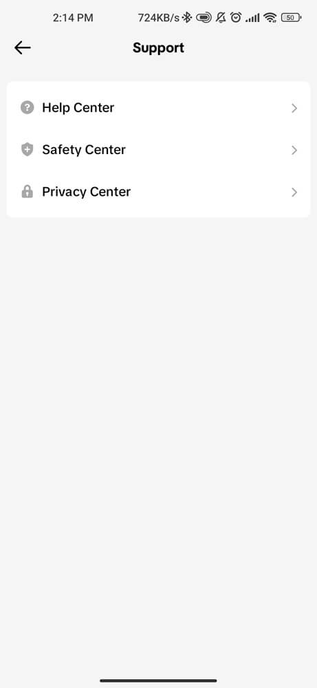 TikTok Help center section