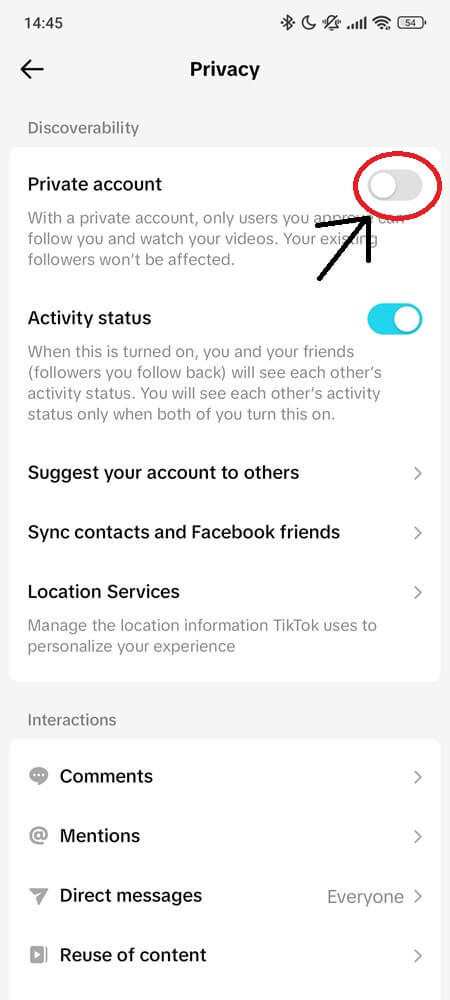 Toggle off TikTok Private Account (3)